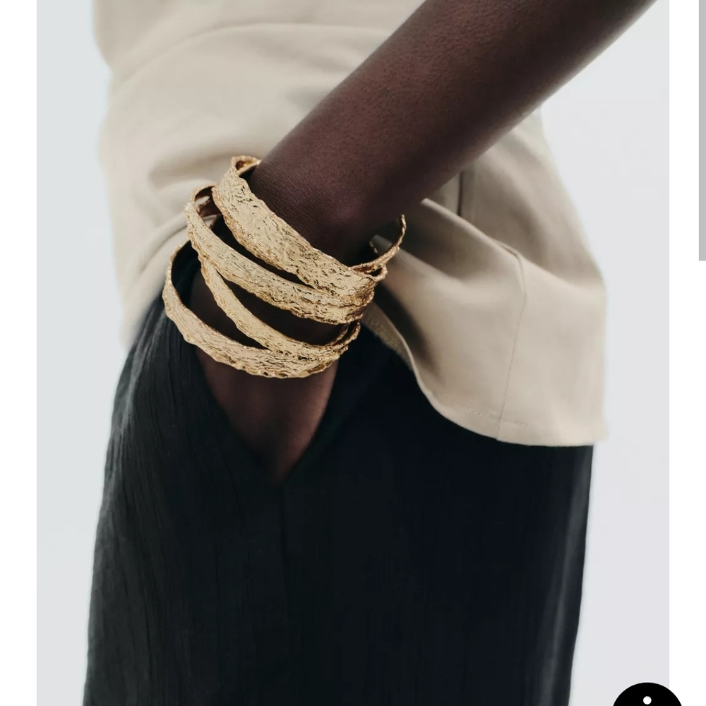 Zara Gold Textured Stacking Bracelet Set